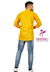 Men's Stylish Full Sleeve Short Kurta - Yellow